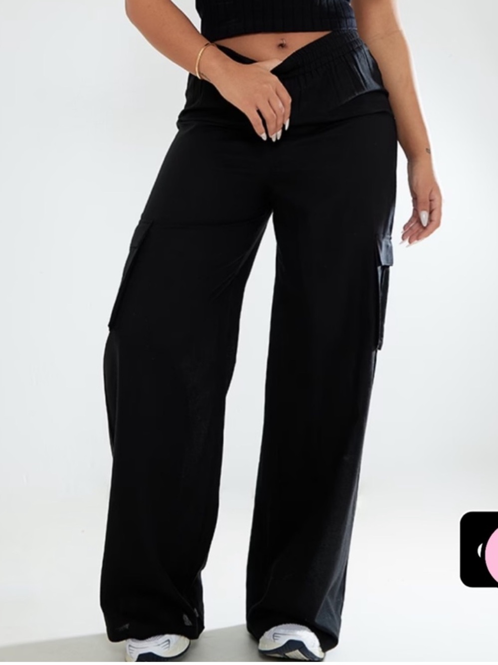 Pretty Little Thing Black Satin Cargo Pants US 6